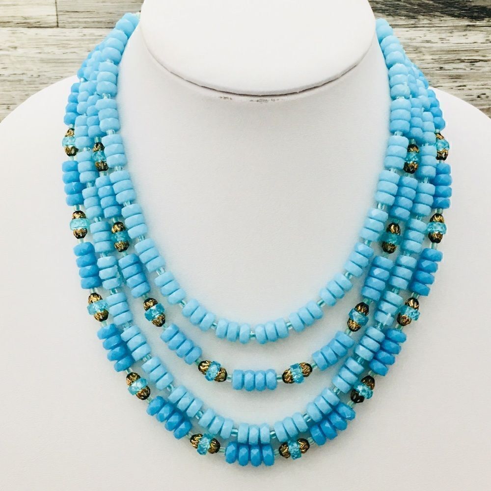 Vintage Western Germany blue beaded Necklace lightweight 4501